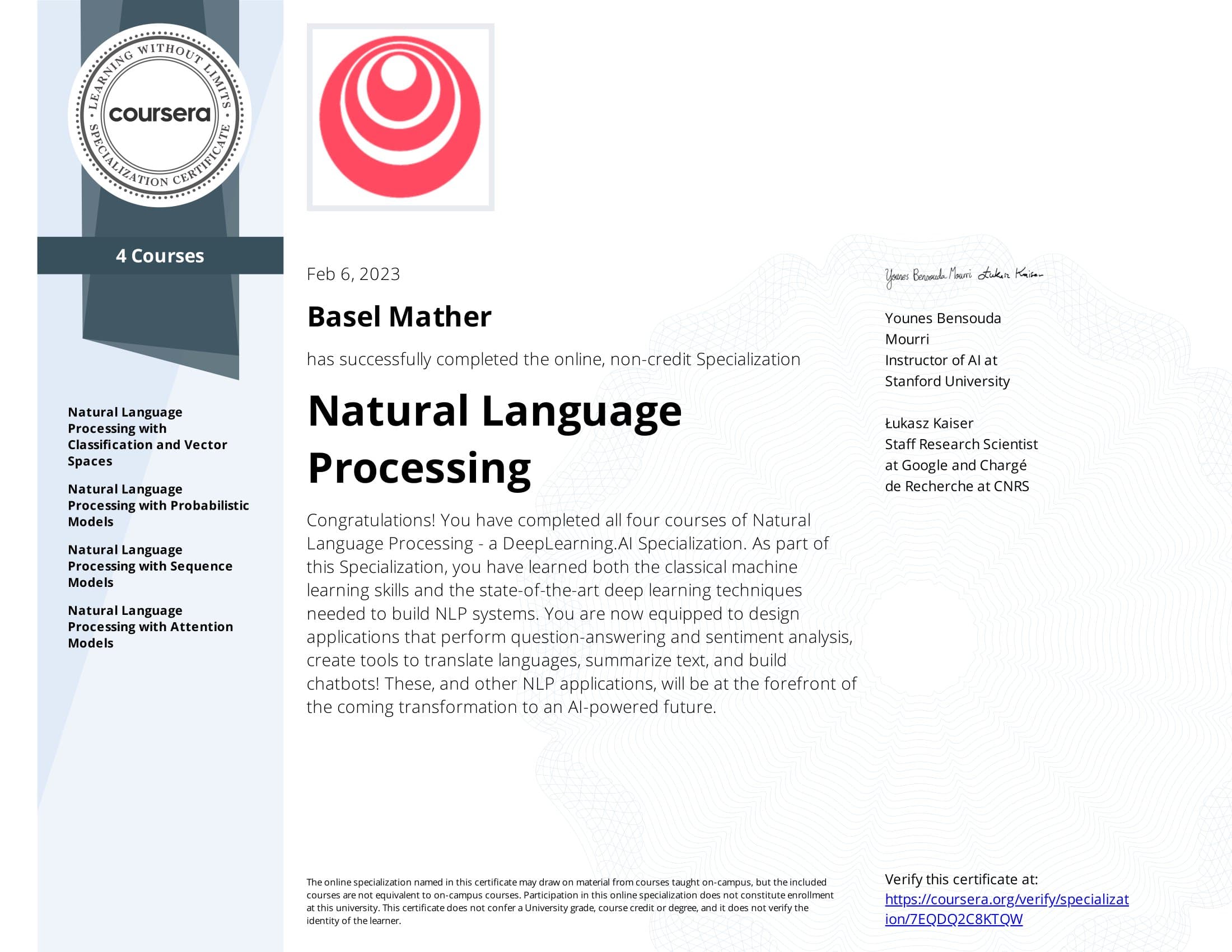 Natural Language Processing Specialization