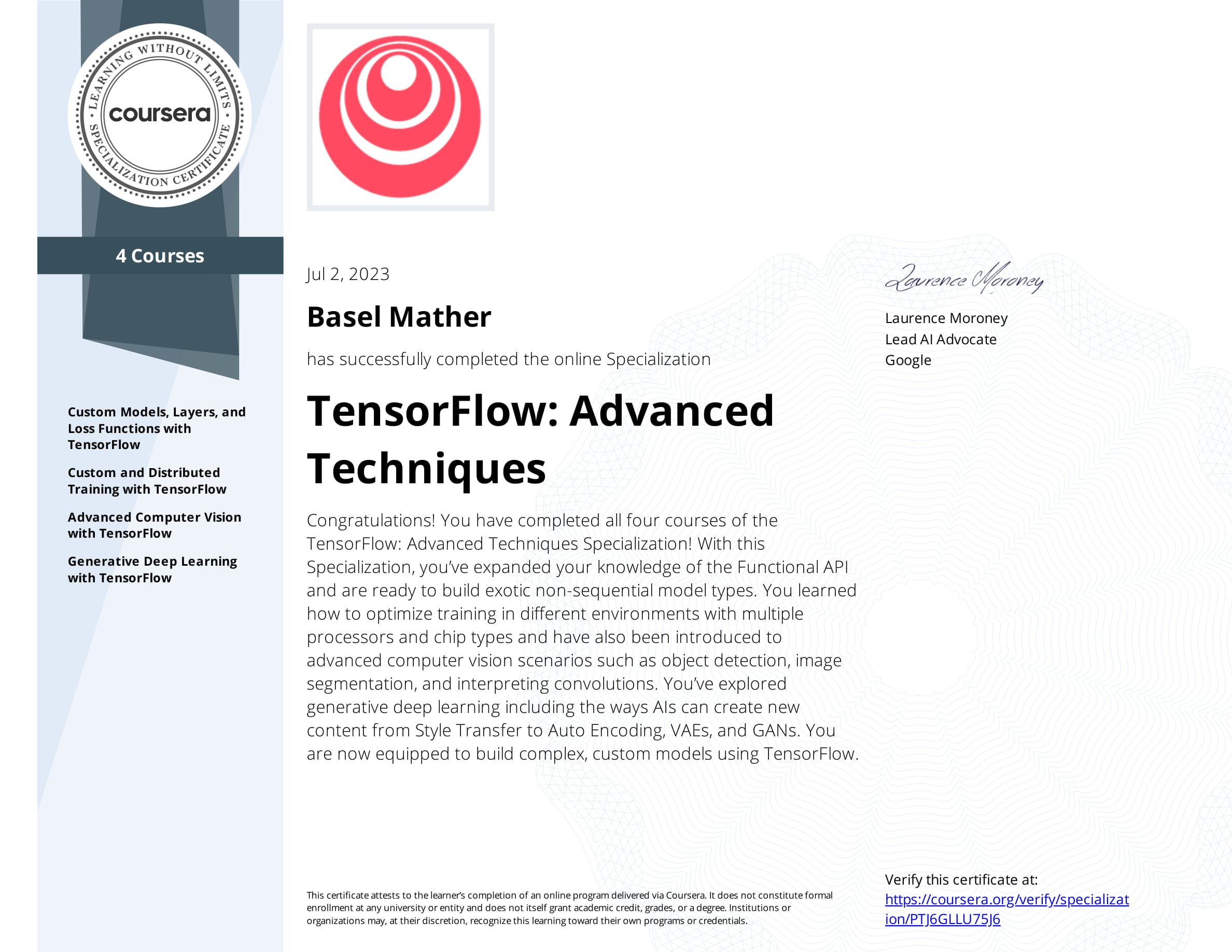 TensorFlow: Advanced Techniques Specialization