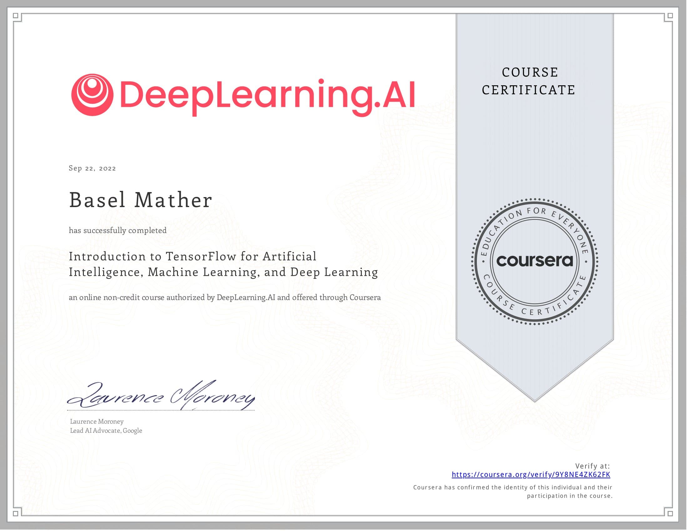 Introduction TensorFlow for AI, ML, and DL